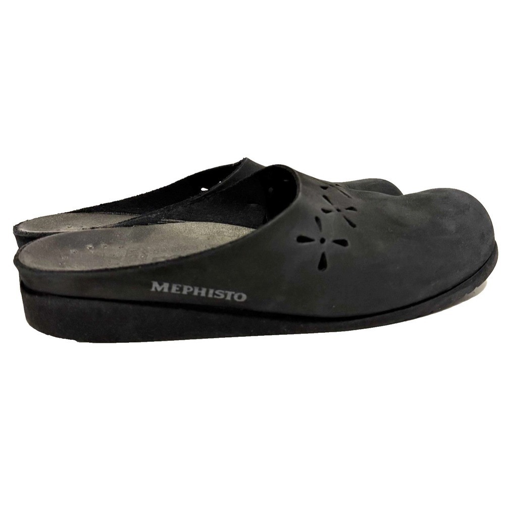 Mephisto Mobils Slip On Clog Mule Womens Size 10  Perforated Black Suede Comfort